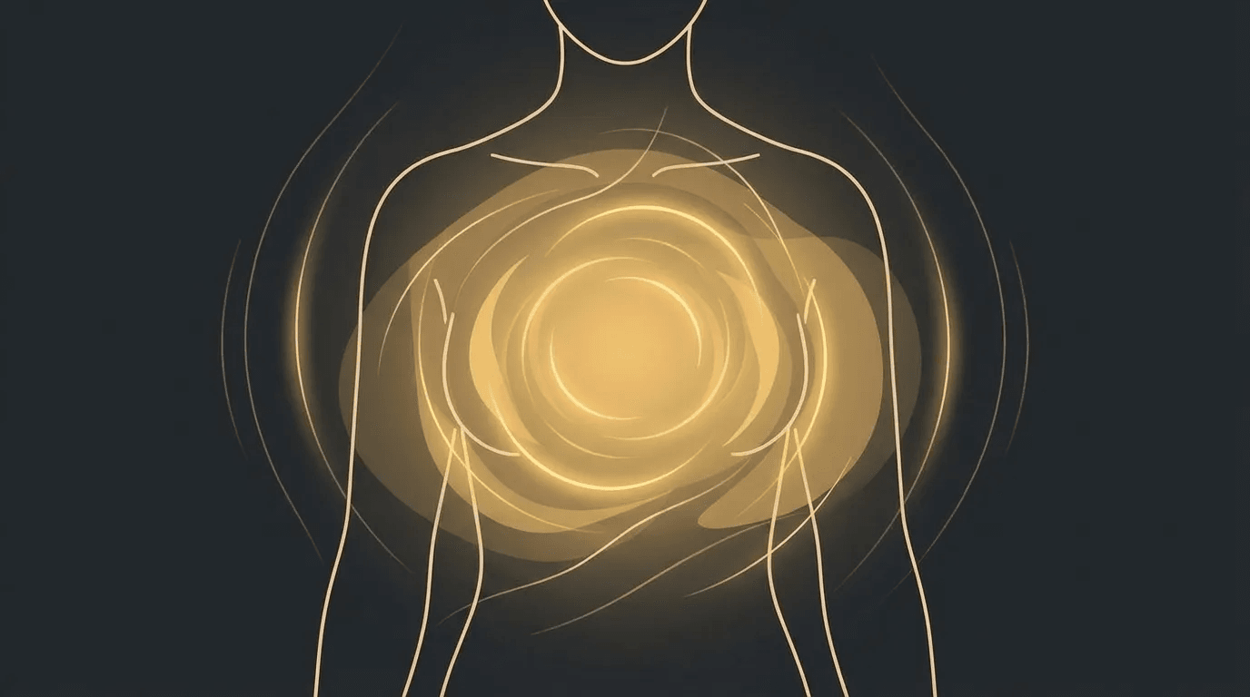 An abstract representation of loving-kindness meditation with golden light radiating from the chest