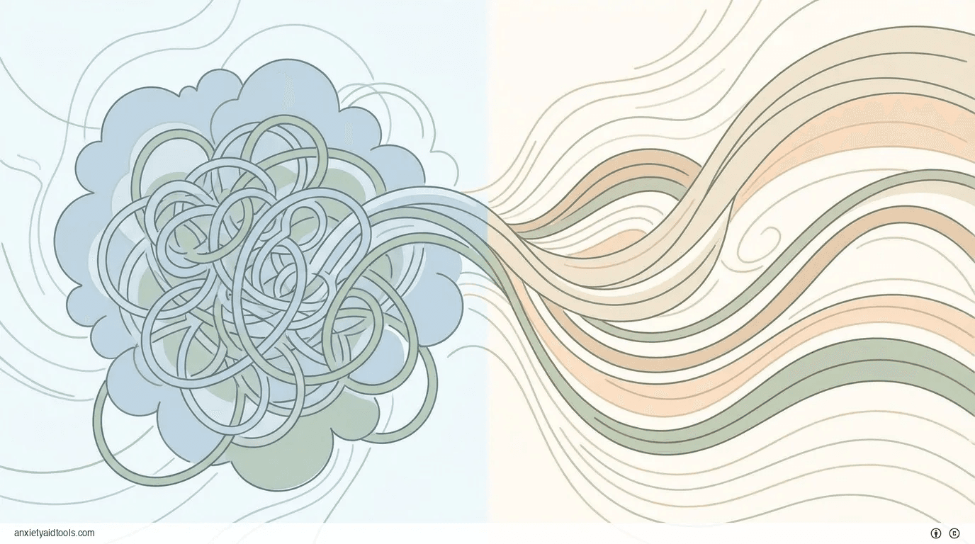 Anxiety to clarity: Abstract shapes shift from chaos to calm waves.